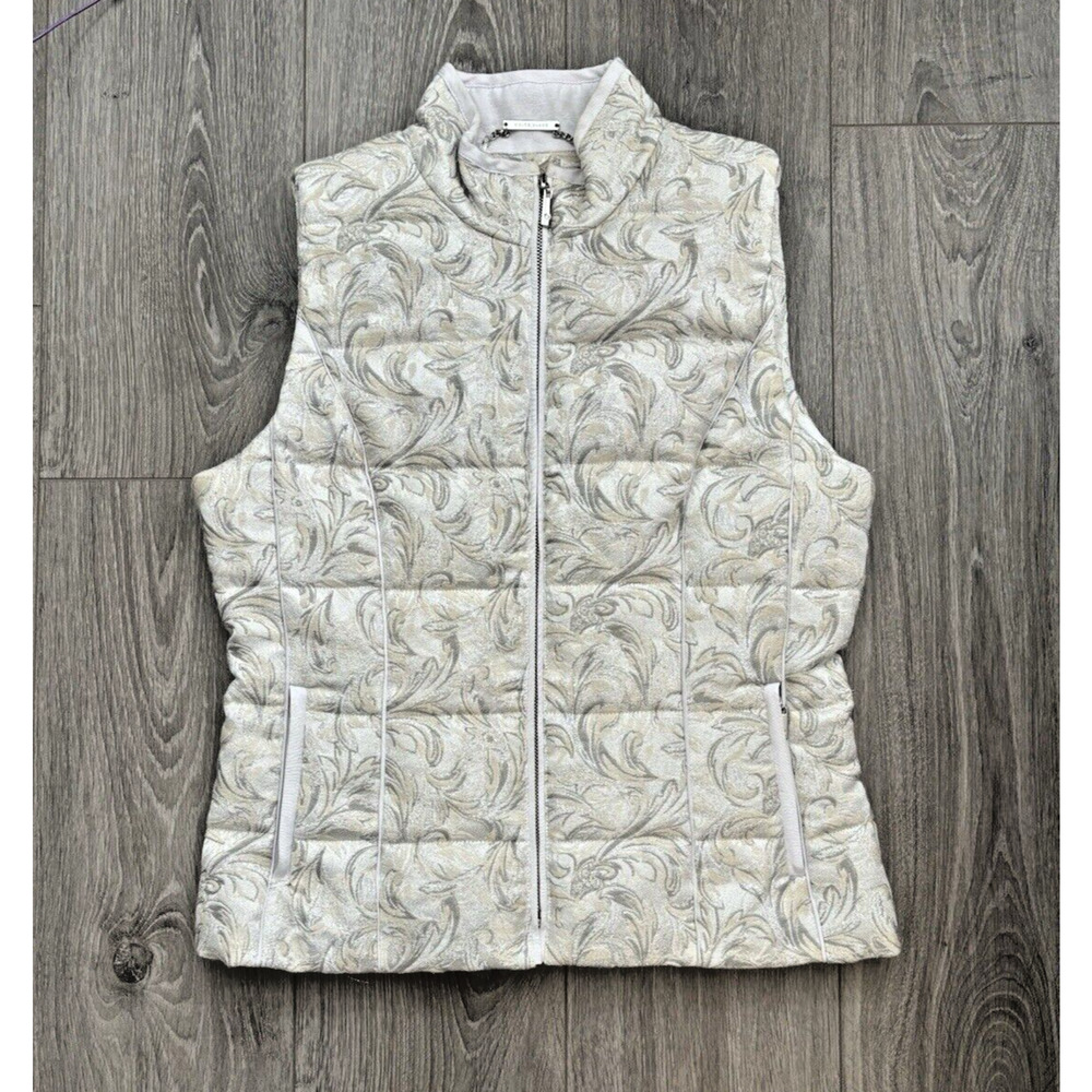 Chic Puffer Vest White Silver Quilted Small Zip Up Zip‎ Pockets Classy WHBM